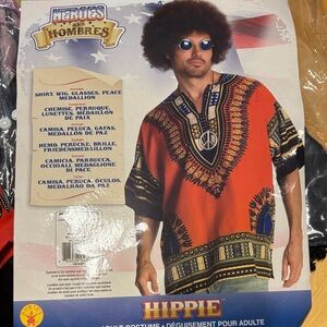 Hippie Costume with Red Dashiki and Accessories